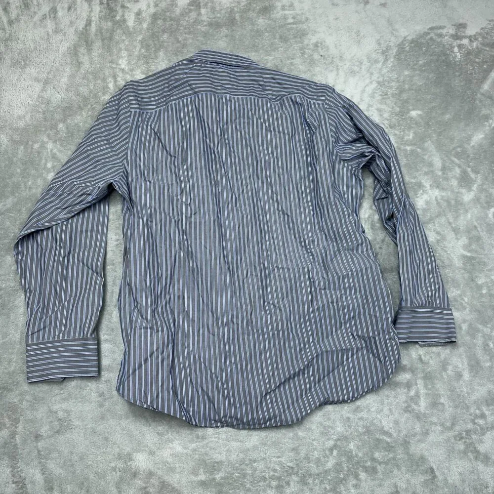 Banana Republic Mens Non-Iron Slim Fit Shirt XL Gray & Blue Striped 6342